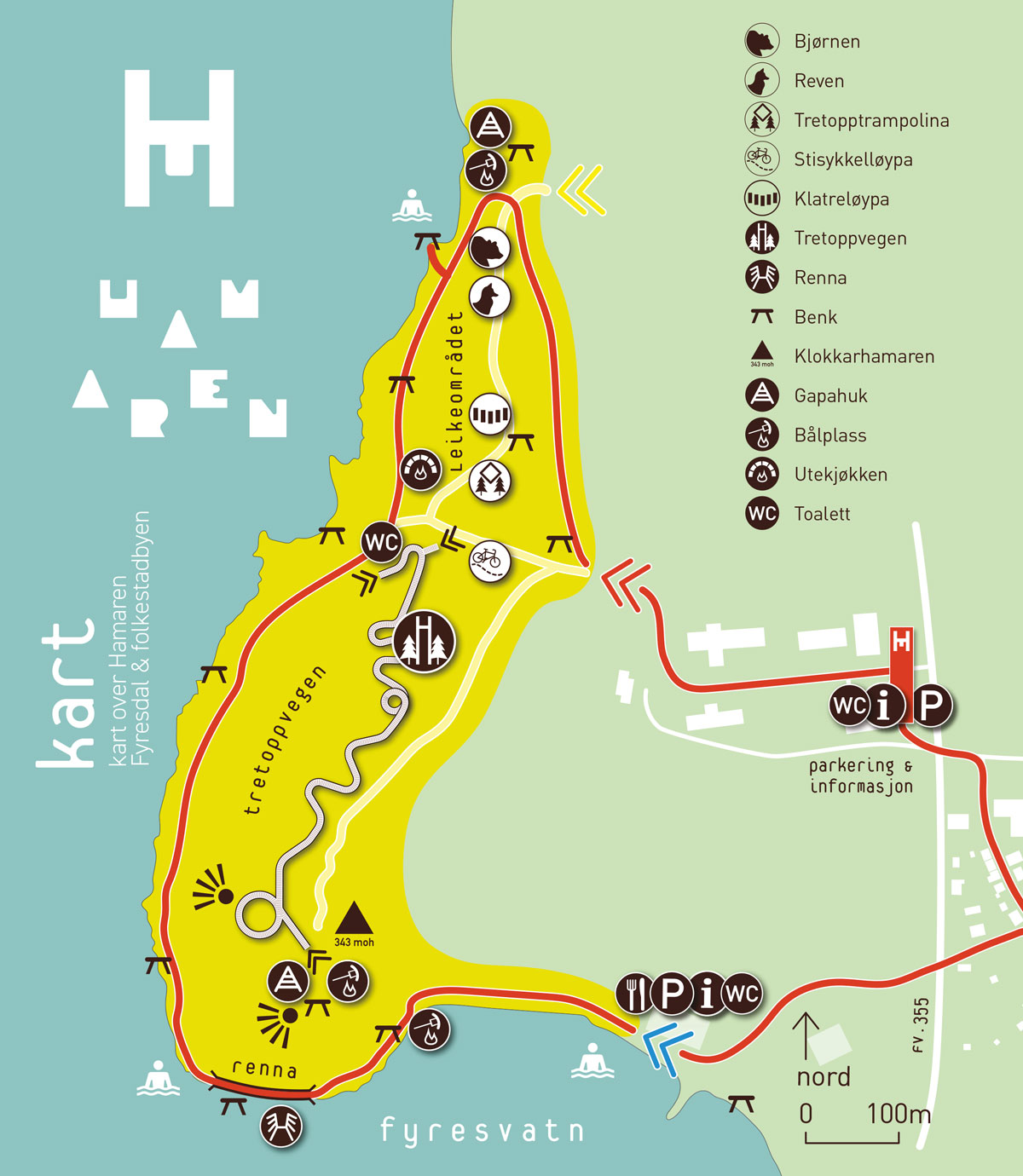 Kart over Hamaren Aktivitetspark