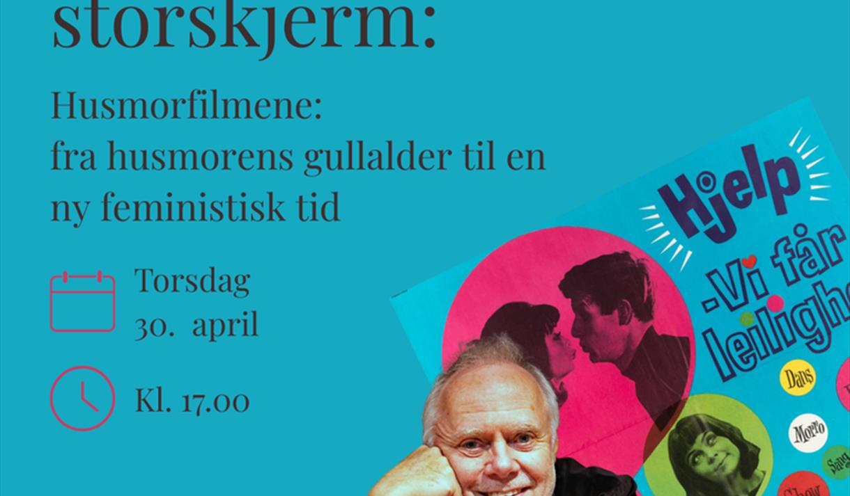 Plakat i turkis med sort farge og en mann i sort dressjakke