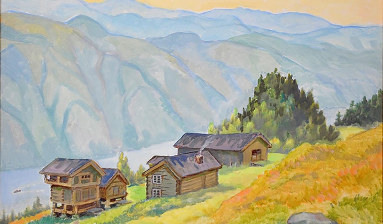 Solveig Muren Sandens måleri av den gamle garden Flekstveit.