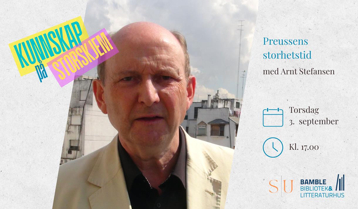 Plakat med mann med lys jakke og sort skjorte