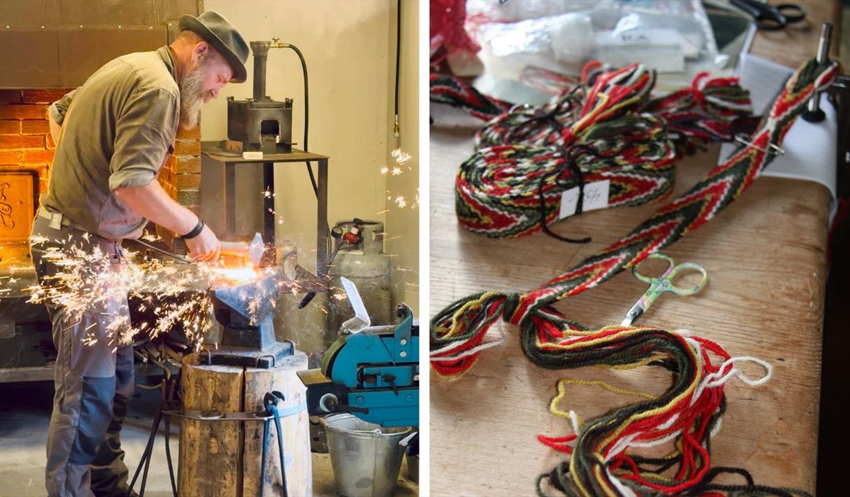 Montasje smiing av knivblad og sokkeband, Vest-Telemark museum.