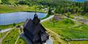 Eidsborg stavkyrkje med Eidsborgtjønna - dronebilete.