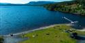 dronebilde av badeplassen på Follsjøen i Notodden
