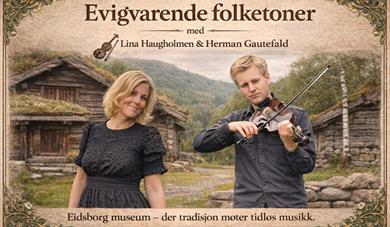 Plakat for konsert med Lina Haugholmen og Herman Gautefald på museet i Eidsborg Plakat for konsert med Lina Haugholmen og Herman Gautefald på museet i Eidsborg