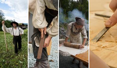 Åkerarbeid, skoing av hest, lefsebaking og karveskurd, Vest-Telemark museum Eidsborg. Åkerarbeid, skoing av hest, lefsebaking og karveskurd, Vest-Telemark museum Eidsborg.